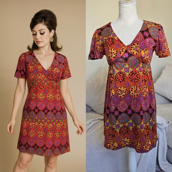 The Unbranded Brand Dresses & Skirts - Vtg 1960s Psychedelic Print Mini Dress & Shorts Set Mod Go-Go Youthquake